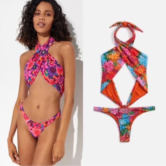 NWT | Reina Olga Show Pony Orange One Piece Bathingsuit - Picture 1 of 11